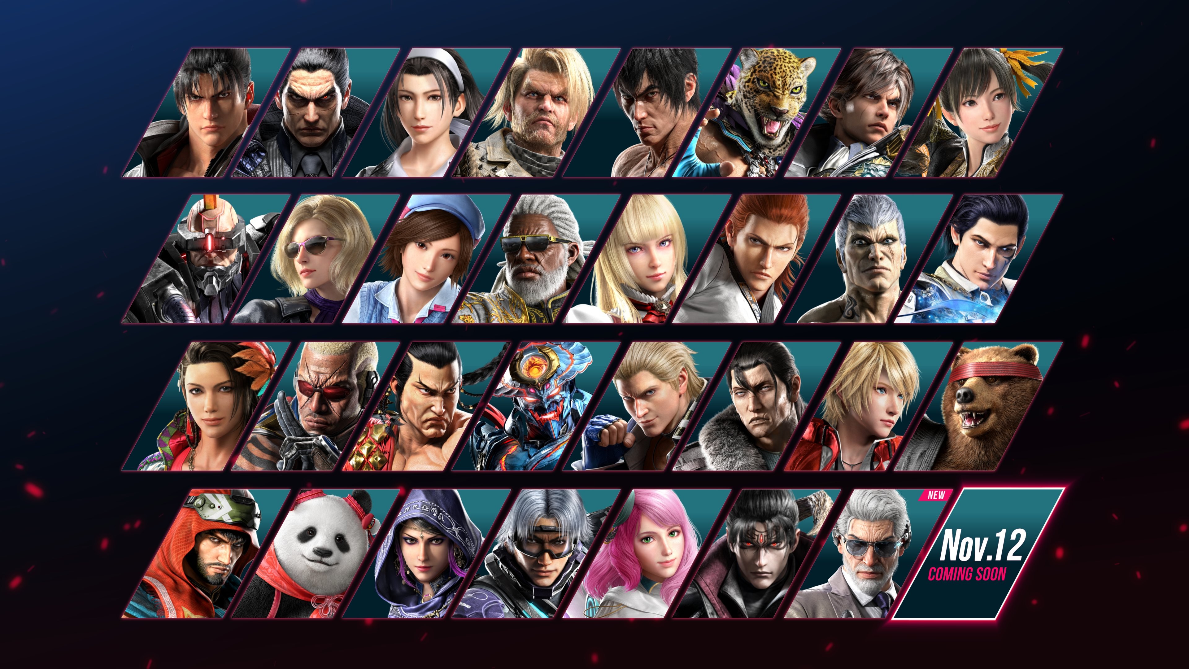 Mit diesem Line-up geht Tekken 8 im Januar an den Start. Das Feld unten rechts wurde in der vergangenen Woche von Reina gefüllt.