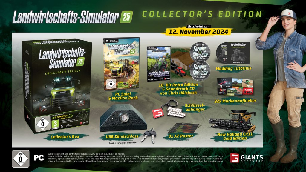 Die Collector's Edition des Landwirtschafts-Simulator 25 kann sich sehen lassen. Mit dabei ist unter anderem ein USB-Zündschloss und der Soundtrack von Chris Hülsbeck.