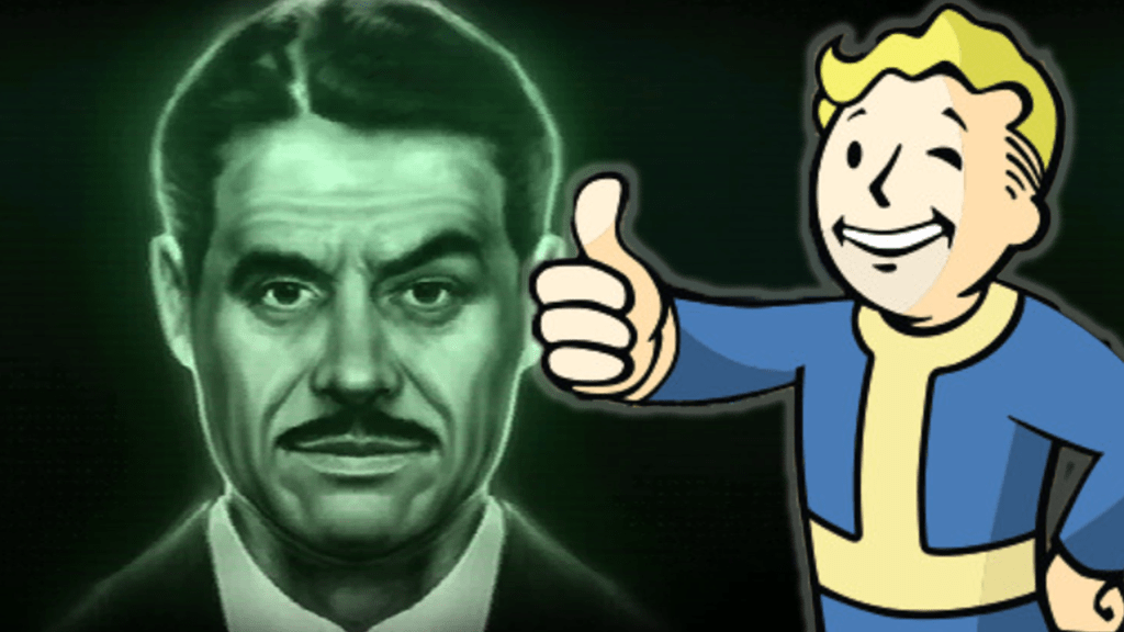 Mr. House aus Fallout: Las Vegas, zusammen mit dem ikonischen PItboy des Ã–dland-Franchises.