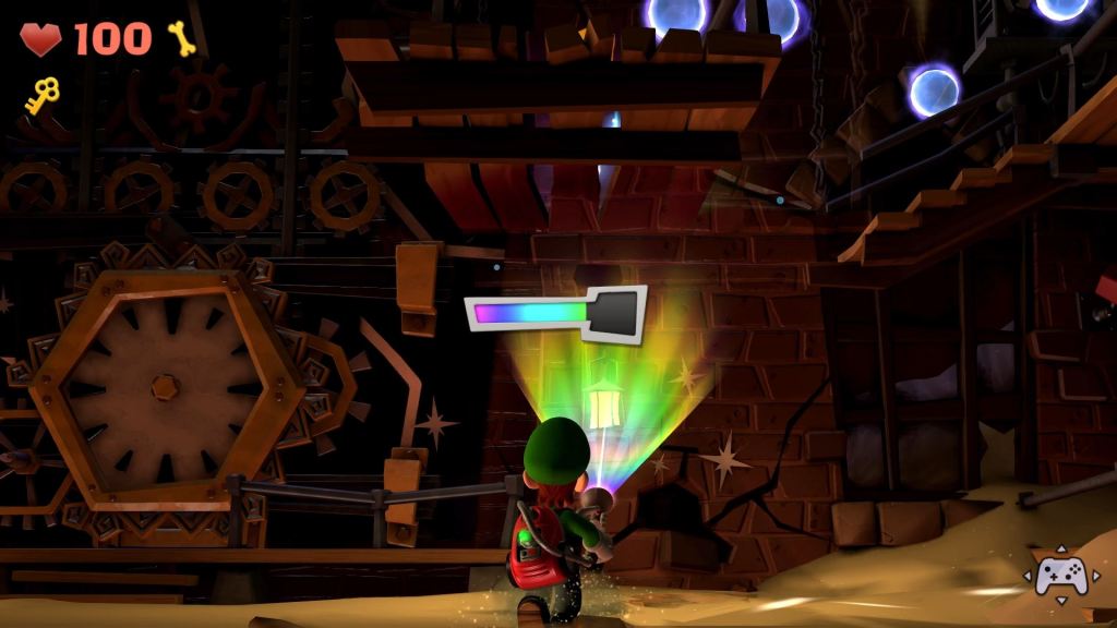 Luigi's Mansion 2 HD Screenshot: Luigi deckt etwas mit seinem Düsterlicht auf.