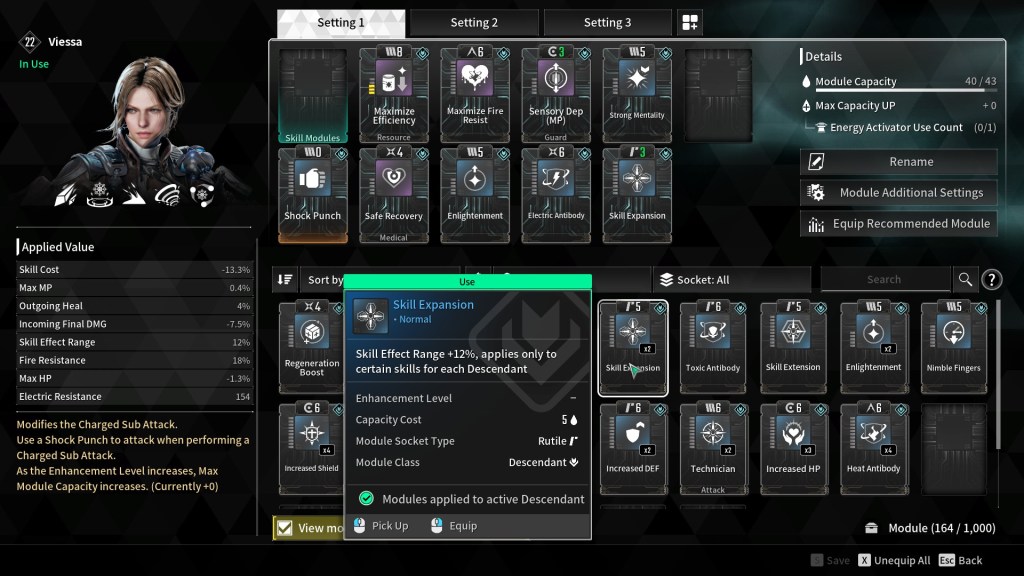 Jede Menge Zahlen, noch mehr Buchstaben: Das Modul-System aus The First Descendant ist fast genauso wie in Warframe.