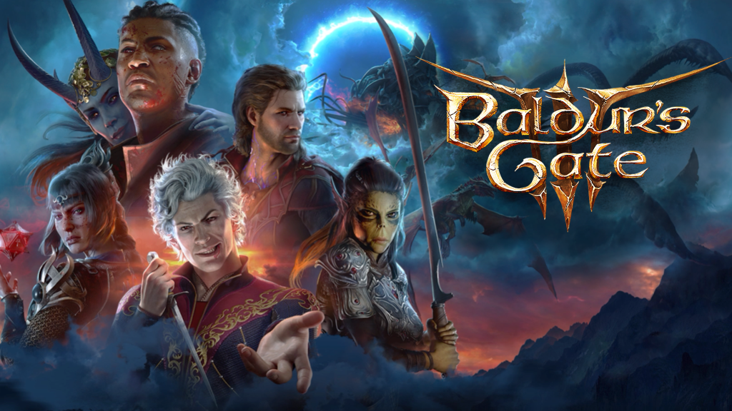 Im Bild: Die ikonische Cover-Grafik des Rollenspiels Baldur's Gate 3 von Larian Studios - darÃ¼ber befindet sich der markante Schriftzug.