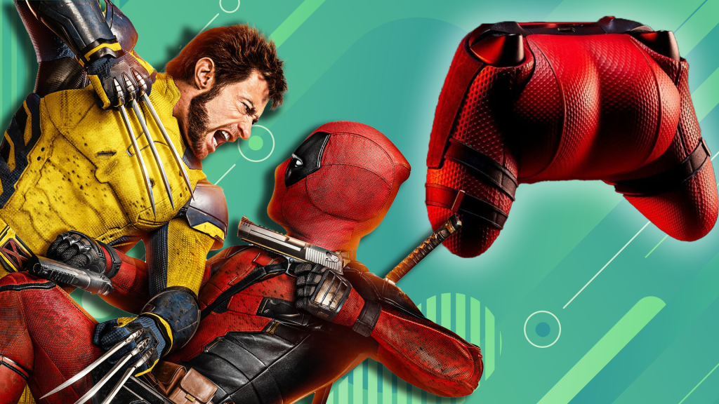 Im Bild zu sehen: Die beiden Filmhelden Deadpool und Wolverine aus dem gleichnamigen Superheldenfilm. Neben den beiden befindet sich ein spezieller Controller fÃ¼r die Spielekonsole XBox.