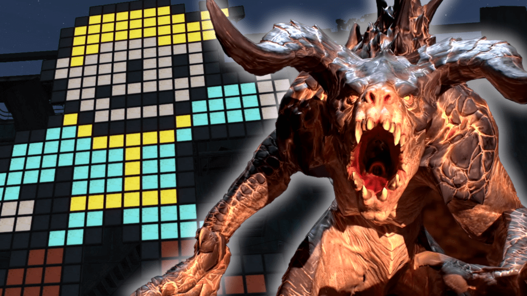 Im Bild: Das Monster Deathclaw aus Fallout 4 - und der ikonische Vault-Boy, der sein 