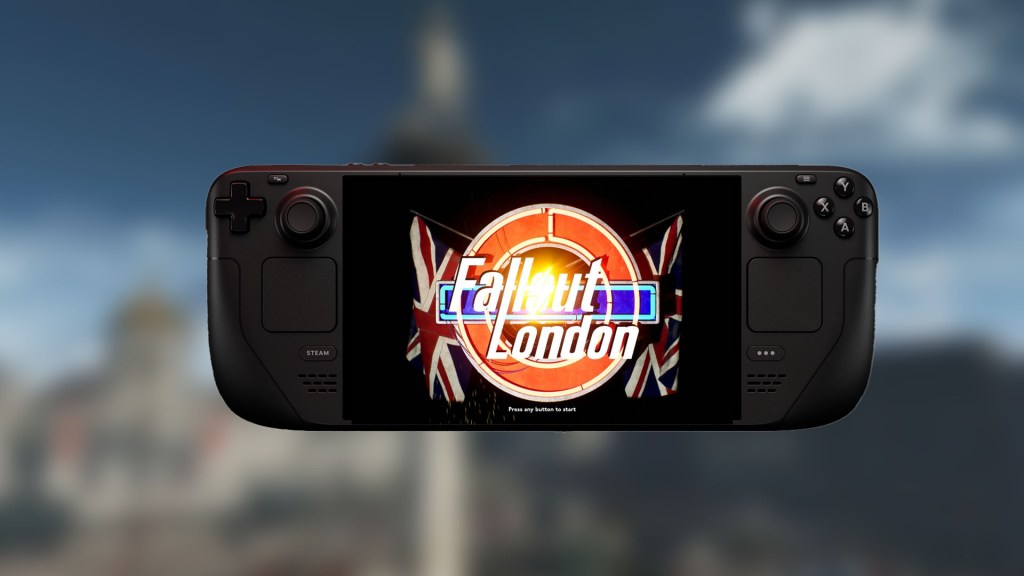 Screenshot vom HauptmenÃ¼ von Fallout London auf dem Steam Deck.