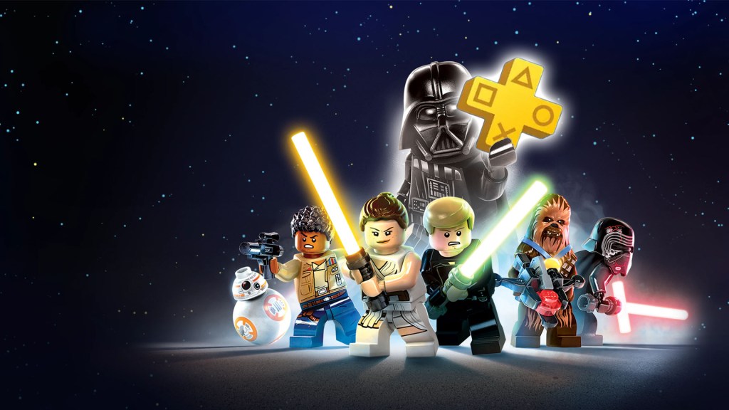 Bild von LEGO Star Wars: The Skywalker Saga, bei dem Darth Vader das PS Plus-Zeichen in der Hand hÃ¤lt.