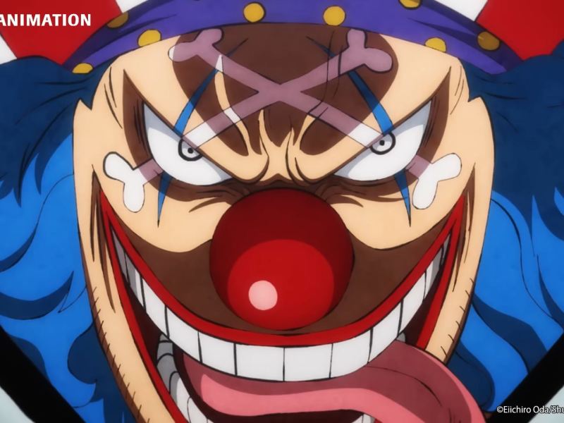 Großaufnahme von Clown Buggy aus One Piece.